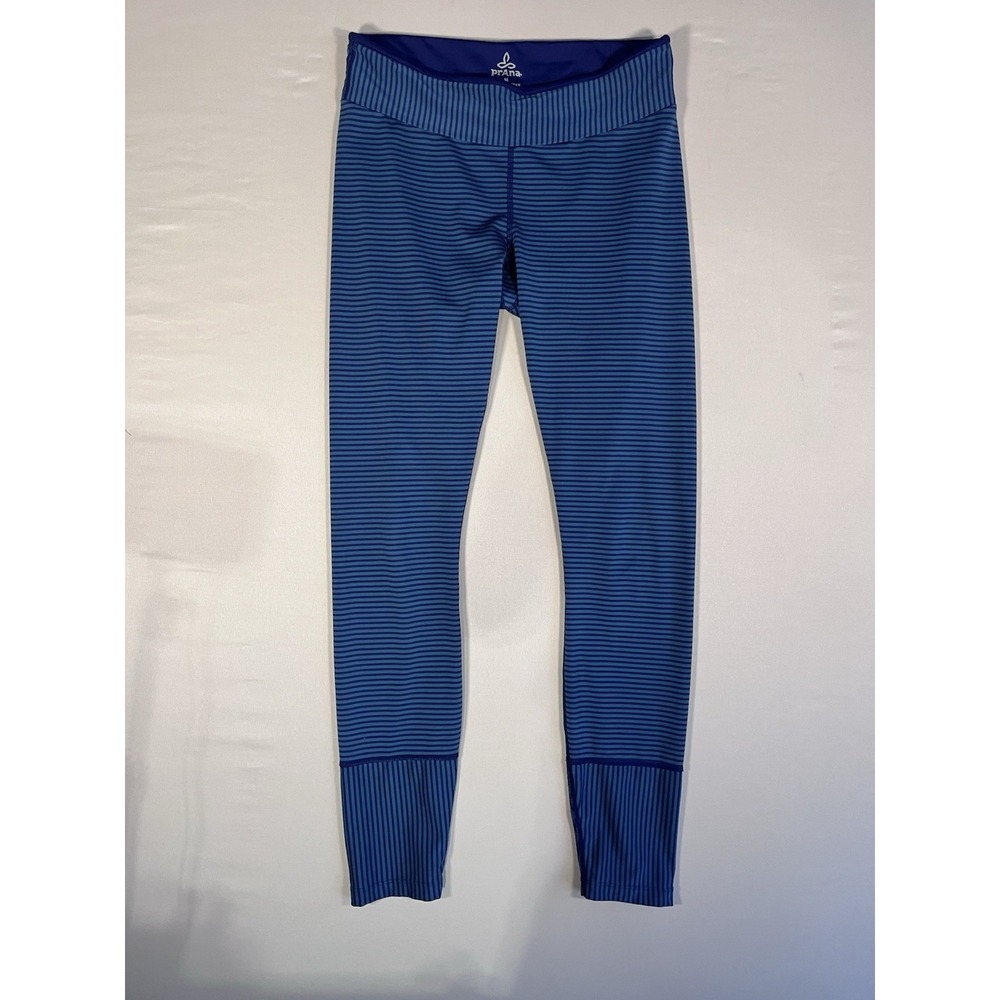 Prana Womens Blue Striped Yoga Leggings Size M Activewear Athletic Running